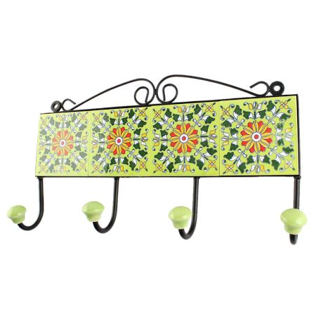 Pea Green Wheel Flower Ceramic Tile Hook